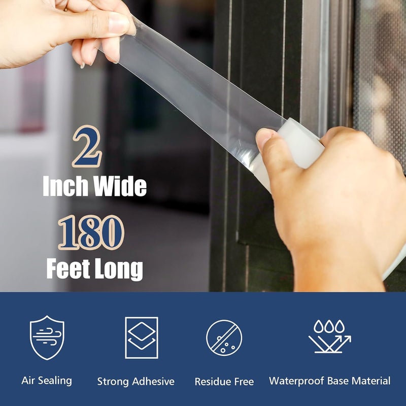 Breliter Heavy Duty Window Weather Sealing Tape - Transparent Window Tape for Winter and AC Insulation, No Mess Winter Window Seal Kit - 2 Inch Wide 180 FT Long - Image 2